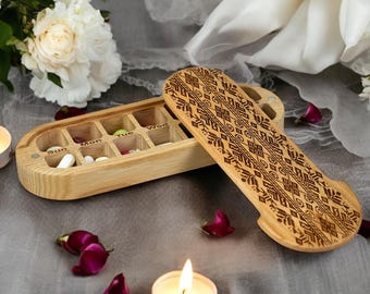 Folk Wooden 7-Day Pill Box: Ash & Cherry Wood, Magnetic Lid