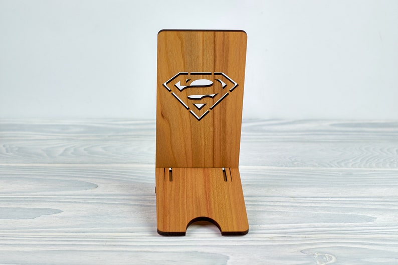 Phone Stand Superman iPhone Stand Custom Phone Stand Laptop Stand Wooden Phone Stand Wood Phone Station Wooden Phone Holder Cell Phone Stand image 4