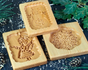 Set snowman candle moldes, angel mold and snowflake mold, christmas molds, custom cookie cutter, cookie stamp, wooden cookie stamp