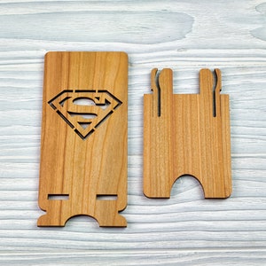 Phone Stand Superman iPhone Stand Custom Phone Stand Laptop Stand Wooden Phone Stand Wood Phone Station Wooden Phone Holder Cell Phone Stand image 5