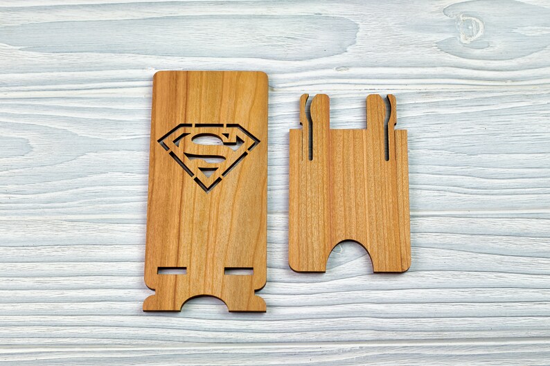 Phone Stand Superman iPhone Stand Custom Phone Stand Laptop Stand Wooden Phone Stand Wood Phone Station Wooden Phone Holder Cell Phone Stand image 5