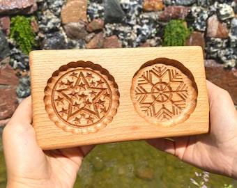 springerle mold. Pattern number 24 Asterisk and snowflake size 20 * 10 * 2 cm. Wooden gingerbread form