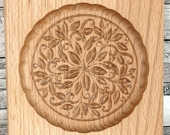 Gingerbread mold pattern carved. Pattern # 9 Petals. Wooden cookie cutter. Baking Springerle stamp