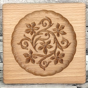 Gingerbread mold pattern carved. Pattern # 4 Grape leaves. Wooden cookie cutter. Baking Springerle stamp