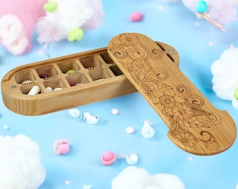 Eco-Friendly Wooden Pill Box with 14 Compartments for Storage Knapweed-2