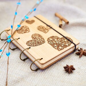 Sketchbook Hearts Wooden Notebook Travelers Notebook Cover A6 Notebook Cover Travel Journal Journal Cover Wedding Guest Book Custom Notebook