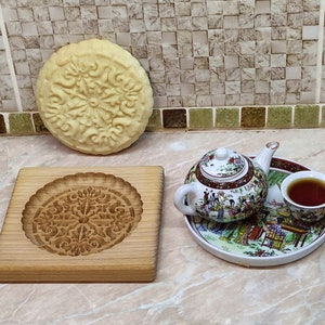 Gingerbread mold pattern carved. Pattern # 8 Abstraction. Wooden cookie cutter. Baking Springerle stamp