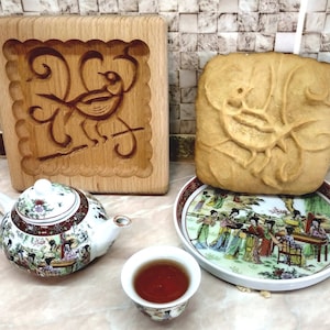 Gingerbread mold pattern carved.  Wooden cookie cutter. Baking Springerle stamp
