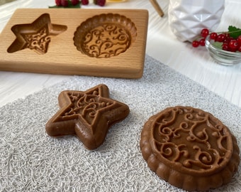 springerle mold. Pattern 26 Star and Ornament size 20 * 10 * 2 cm. Wooden gingerbread form