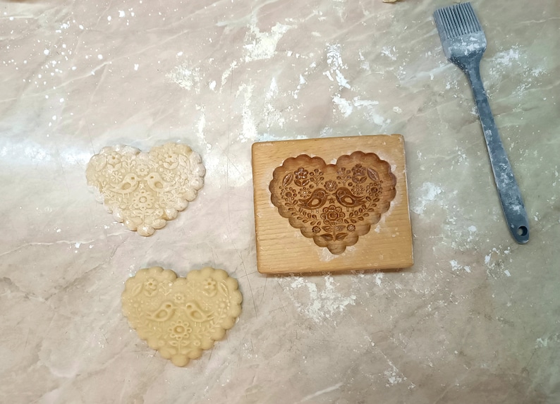 Wooden Gingerbread Mold Heart Cookie Mold Springerle Mold Embossed Cookie Stamp Christmas Baking Gift Folk Cookie Form image 6