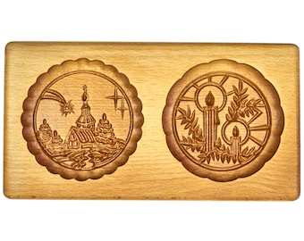 springerle mold. Pattern number 25 Candles and Starry Night size 20 * 10 * 2 cm. Wooden gingerbread form