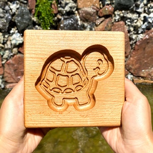 Gingerbread mold pattern carved. Turtle . Wooden cookie cutter. Baking Springerle stamp