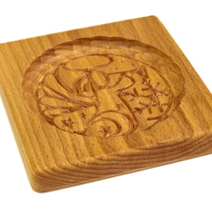 Gingerbread mold pattern carved. Angel with trumpet. Wooden cookie cutter. Baking Springerle stamp
