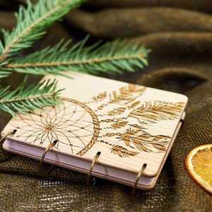 Notizbuch aus Holz Traumfänger Personalisiertes Geschenk Personalisiertes Journal Hochzeitsgästebuch Skizzenbuch Notizbuch mit Gravur Personalisiertes Notizbuch