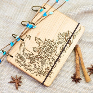 Personalized wood notebook  Wooden Journal Travelers Notebook  Cover Personalized Gift Mehendi