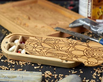 Wooden Pill Box with 14 Compartments for Storage Mehendi-2 "N8"