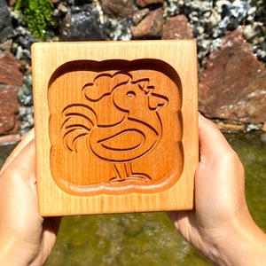 Gingerbread mold pattern carved. Сockerel. Wooden cookie cutter. Baking Springerle stamp