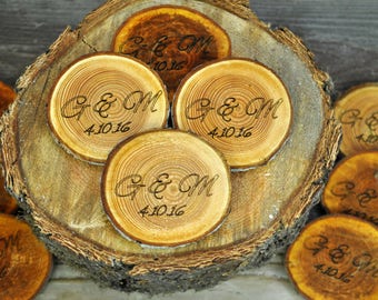 engraved rustic wood coasters, personalized wood coaster, rustic wood slices, engraved tree slices, 3"- 4" personalizes wood coasters