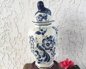 Delft Ginger Jar Large Delfts Blauw Deksel Vaas Chinois Floral Bird Vase Lion Finial Chinoiserie Urn Handmade by H Bequet Belgium Free S H