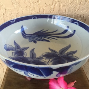 Ko-Imari Punch Bowl Large Sometsuke 鳳凰 Phoenix Bird & 桐 Kiri Paulownia Princess Tree Blossoms Porcelain Dish Edo Meiji Arita Japan *Free SH image 1
