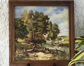 Delft Tableau 4 Tile Set Royal Mosa Delfts Polychroom Pastoral Landscape Wood Framed Tegeltableau Rustic Wall Plaque Art Tegels Netherlands
