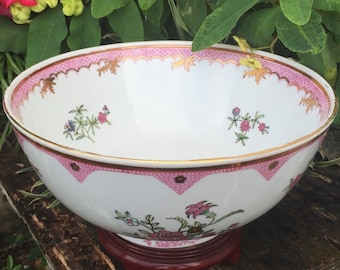 HUGE! Hua Ping Tang Zhi Famille Rose Punch Bowl Lowestoft Pattern Chinese Export Porcelain Large Pink Old Chinois Centerpiece China