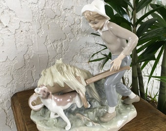 LLADRO #4852 "Ortalan in Trouble" Boy and Dog Mint RETIRED Discontinued Large Porcelain Figurine Hand Painted Statue Model Spain *Free S&H