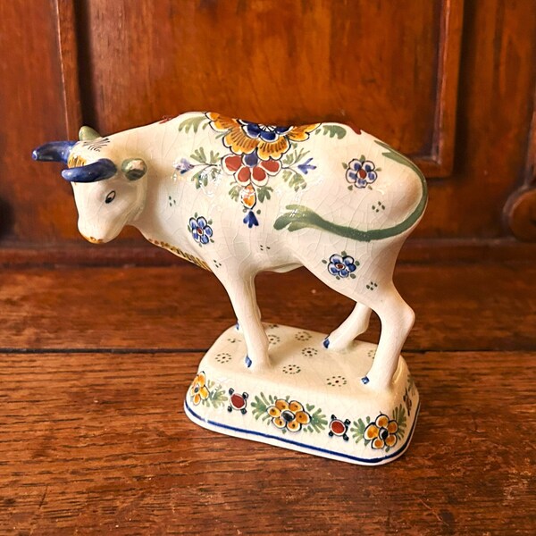 1938 Royal Delft Polychrome Cow Figurine Delfts Polychrome Koe Beeldje Statue 花王 Kaou Pioen Peony Blossom Model Figure