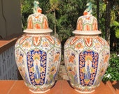 Two Huge Delft Ginger Jar Vases Chinois Delft Polychrome 花王 Kaou Pioen Peony Deksel Vazen Urn Lion Garden Jug Louis Francois Fourmaintraux
