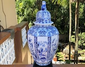 1800 39 s Huge Old Delft Ginger Jar Vase Large Chinois Delfts Blauw 凰 Phoenix 花王 Kaou Pioen Peony Deksel Vaas Taihu Stone Urn Lion Finial Jug