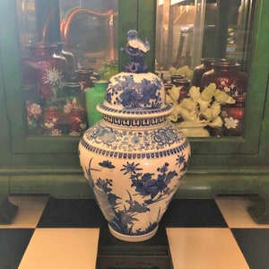 HUGE! Boch Freres Keramis 20" Delft Ginger Jar Chinois Garden Vase Delfts Blauw Jardin Deksel Vaas Chinoiserie Urn Jug