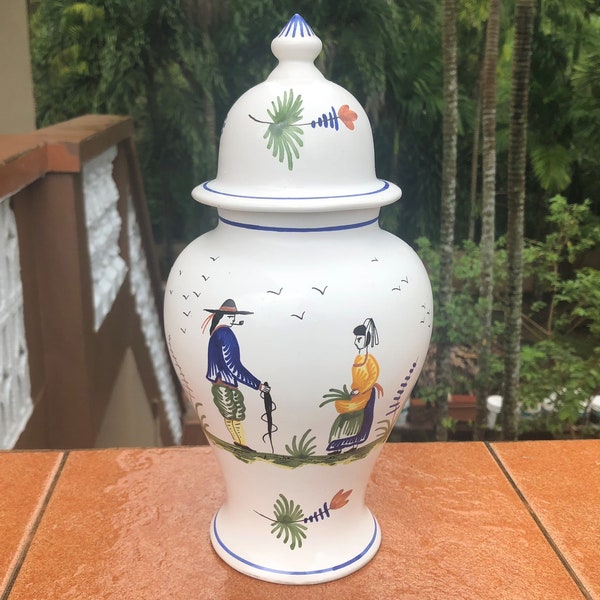 Quimper Delft Faience Ginger Jar Vase Pastoral Delfts Polychroom Deksel Vaas Lidded Baluster Polychrome Urn Tin Glazed Jug France