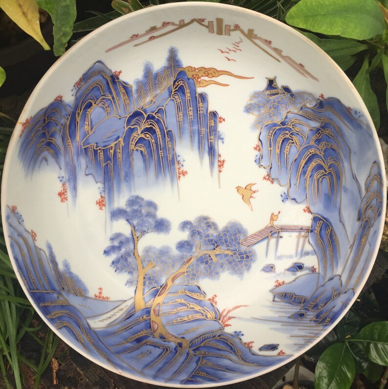 Ko-Imari Punch Bowl Large Sometsuke 鳳凰 Phoenix Bird & 桐 Kiri Paulownia Princess Tree Blossoms Porcelain Dish Edo Meiji Arita Japan *Free SH image 5