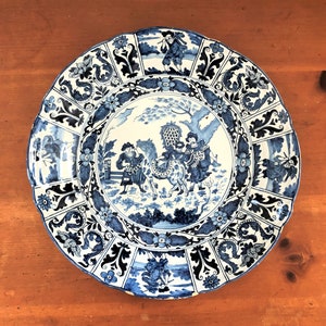 LARGE 1800's RARE Makkum Tichelaar Delft Charger Delfts Blauw Kraak ...