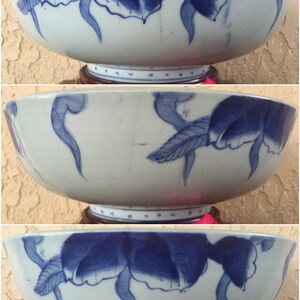 Ko-Imari Punch Bowl Large Sometsuke 鳳凰 Phoenix Bird & 桐 Kiri Paulownia Princess Tree Blossoms Porcelain Dish Edo Meiji Arita Japan *Free SH image 3