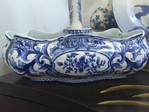 1800's Fourmaintraux Courquin Delft Jardiniere Candlestick