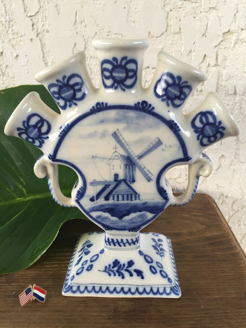 1800's Old Delft Tulipiere Vase 5 Finger Delfts Blauw Etsy