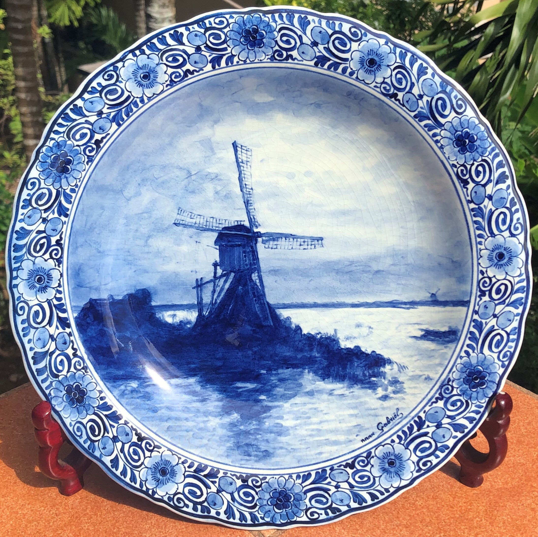 OLD! HUGE! Royal Delft 1917 Charger Wedding Flower Basket
