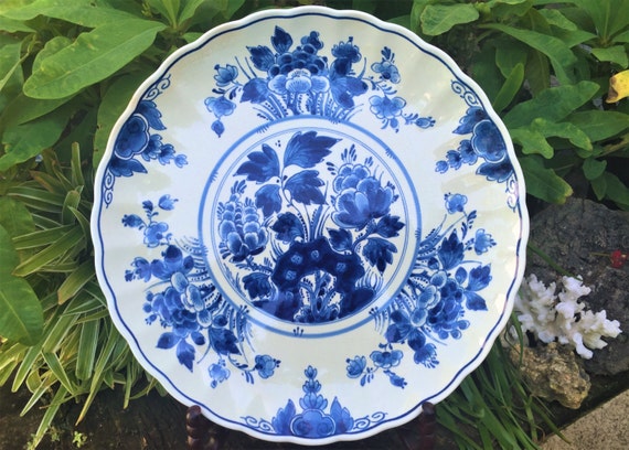 honing vernieuwen houding 1961 Royal Delft Charger Delfts Blauw Schotel Chinois Floral - Etsy
