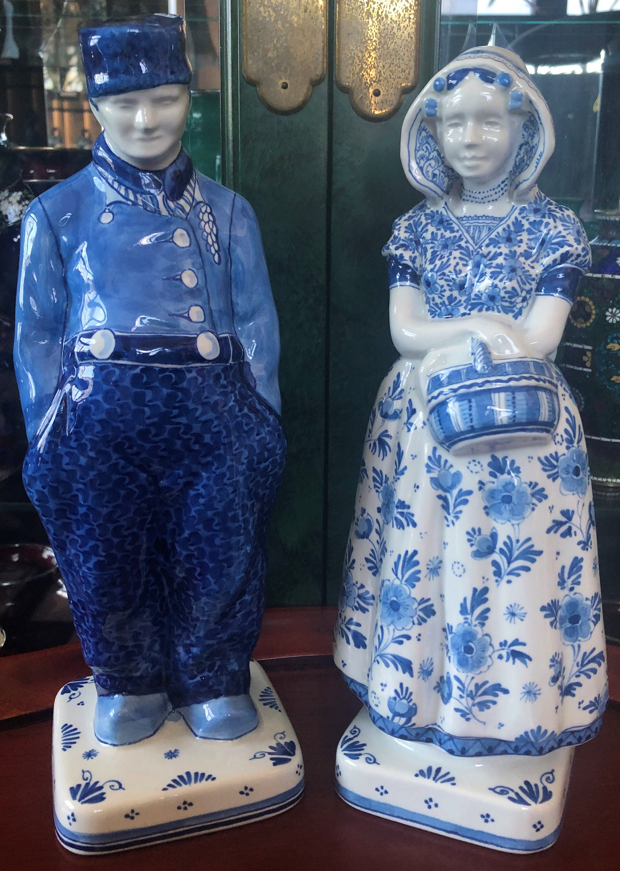 LARGE! Two Royal Delft 1970 FARMER & WIFE Figurine Matched Set