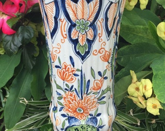 Makkum Tichelaar Four Vase Garniture Delft Polychrome 仏桑花 Red
