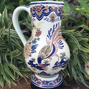 Boch Frères Keramis Delft Pitcher VIEUX RHODES Beaker Delfts Polychroom Kruik Chinois Lyrebird Flagon Ewer Jug Vaas Vase Belgium Free S&H image 1