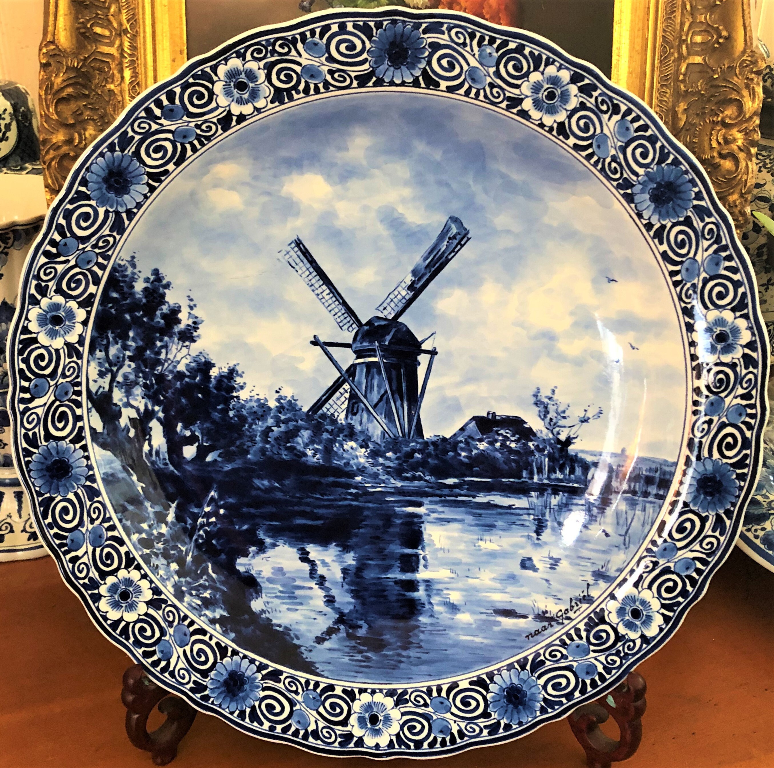 OLD! HUGE! Royal Delft 1917 Charger Wedding Flower Basket