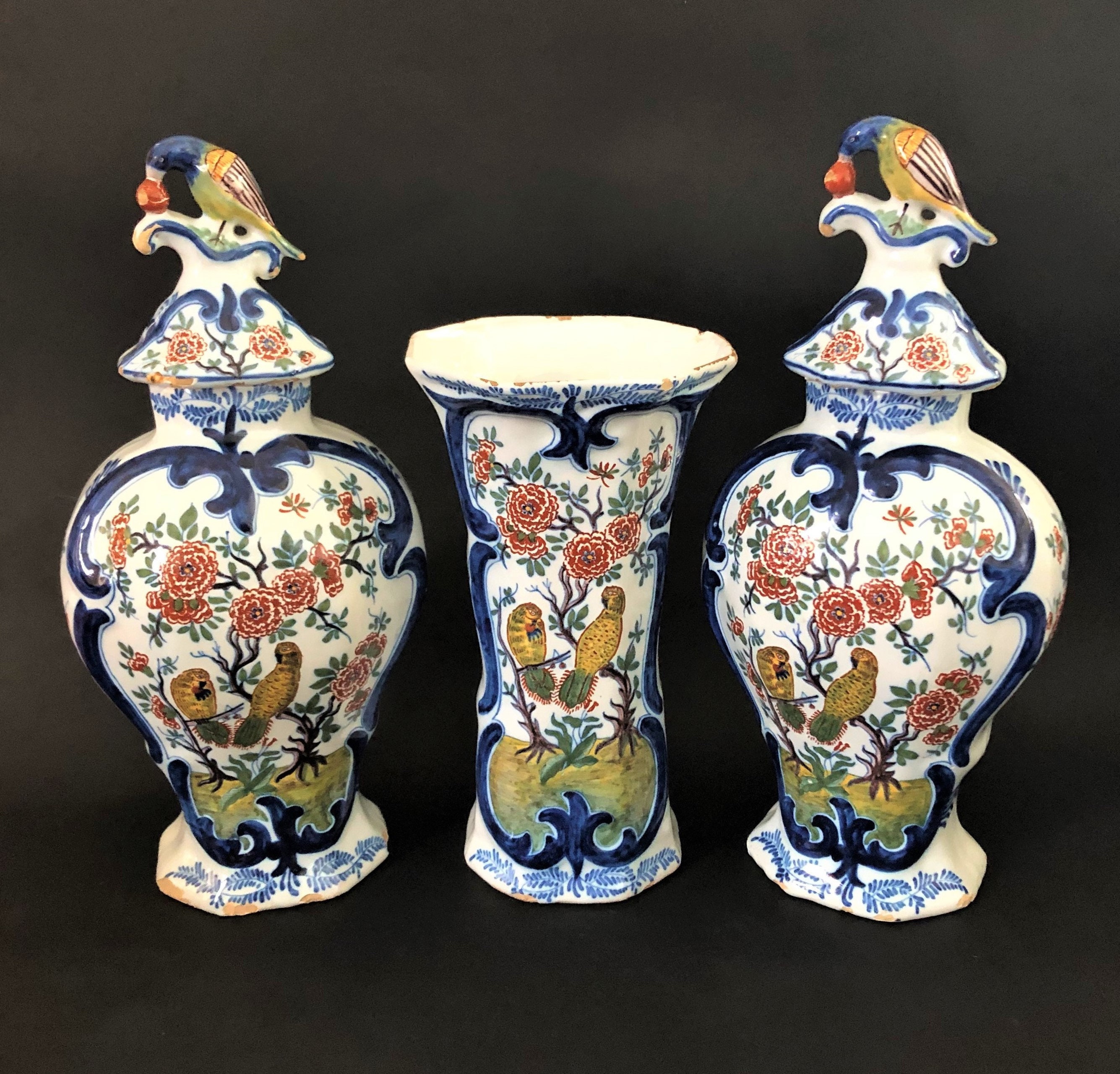LARGE Old Delft Polychrome Three Ginger Jar Vase Garniture Etsy