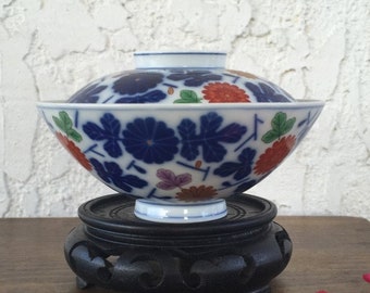 Koransha Five 5 Tea Cups Set Somenishiki Iroe Imari 菊 Kiku Chrysanthemum Porcelain Lidded 抹茶茶碗 Tea Bowl Futatsuki Wan 茶碗 Chawan Arita Japan