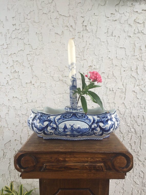 1800's Fourmaintraux Courquin Delft Jardiniere Candlestick