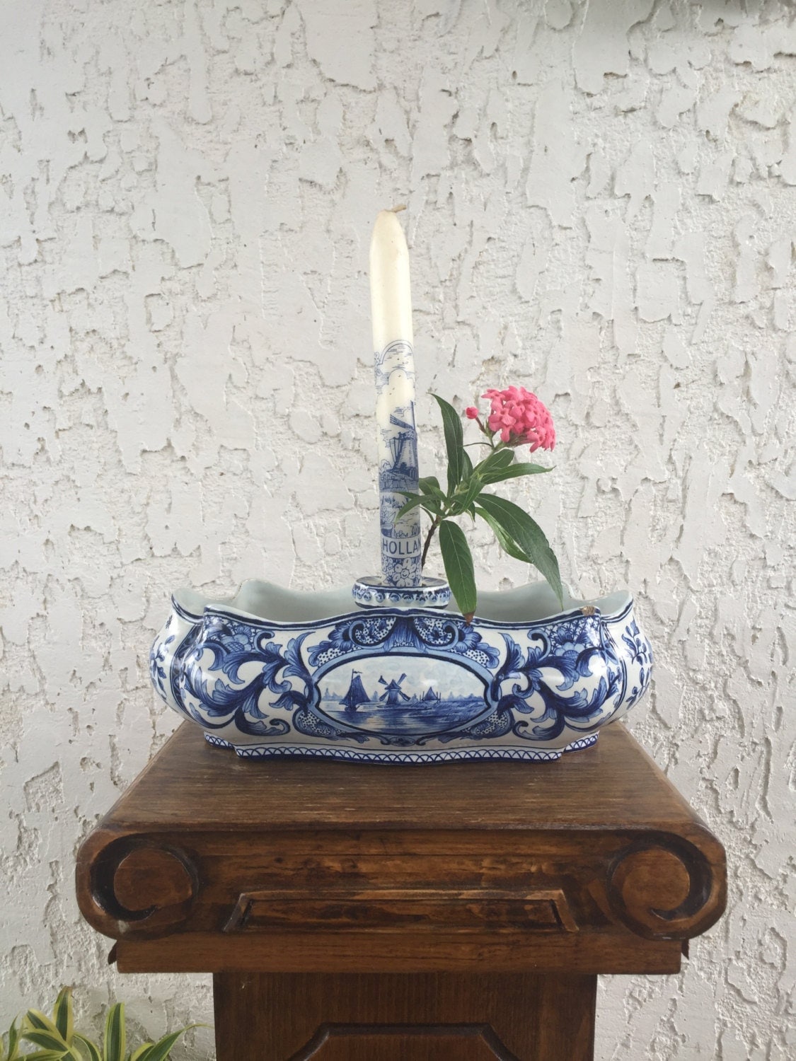 1800's Fourmaintraux Courquin Delft Jardiniere Candlestick
