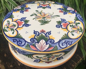 Delft Polychrome Large Jewelry Box Delfts Polychroom Chinois 花王 Kaou Pioen Peony Blossoms Spaarpot Coffer Trinket Dish by 't Delftsche Huys
