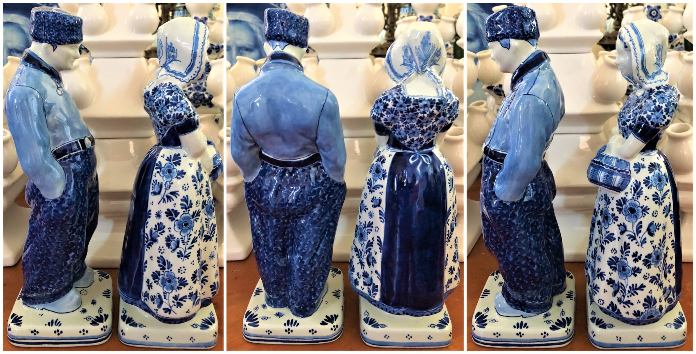 LARGE! Two Royal Delft 1960 FARMER & WIFE Figurine Matched