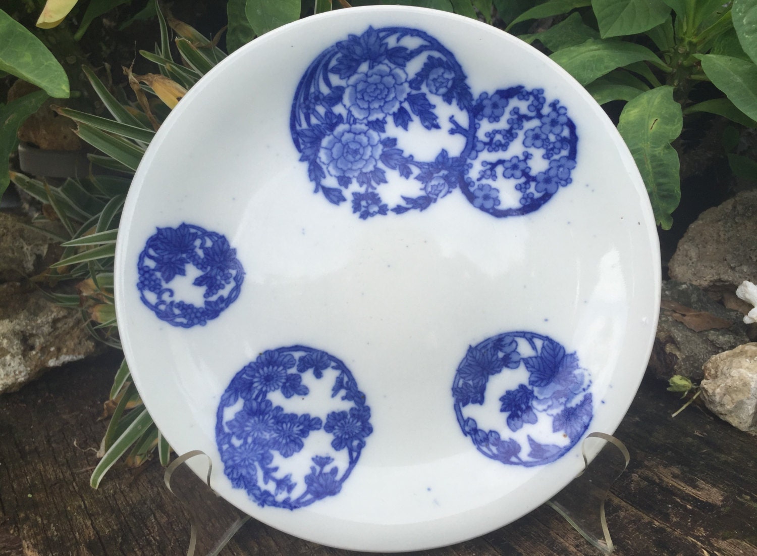 1800s Inbande Plate 2 仏桑花 Hibiscus 藍染ぶどう Aizen Grapes 菊 Kiku Etsy